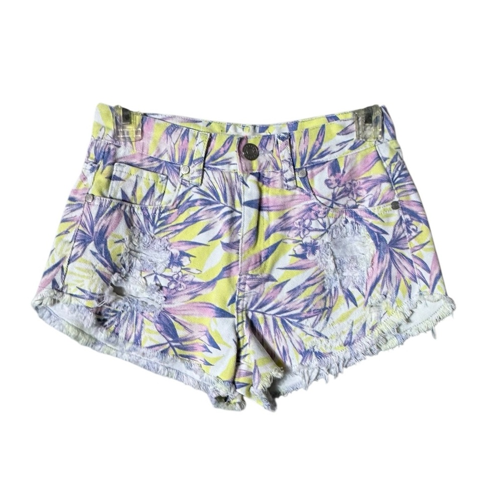 Refuge Womens Cut Off Jean Micro Shorts Size 00 Y2K Festival Beachy Tropical